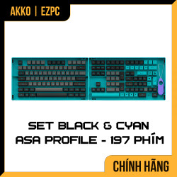  Keycap AKKO Set Black & Cyan PBT Double-Shot ASA Profile197 Nút