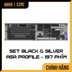  Keycap AKKO Set Black & Silver PBT Double-Shot ASA Profile 197 Nút