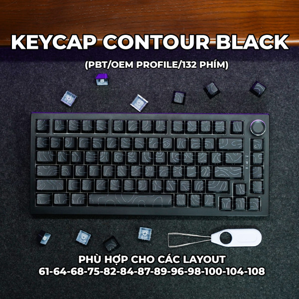 Keycaps Cho Bàn Phím Cơ Contour Black  PBT OEM Profile 132 Phím|EZPC