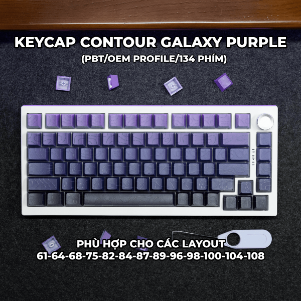 Keycap Cho Bàn Phím Cơ  CONTOUR GALYXY PURPLE PBT OEM Profile 134 Phím|EZPC