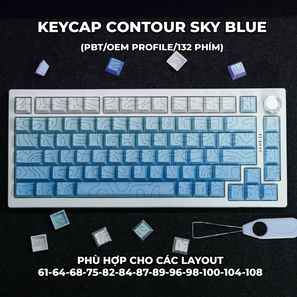Keycap Cho Bàn Phím Cơ  CONTOUR SKY BLUE  PBT OEM Profile 132 Phím|EZPC