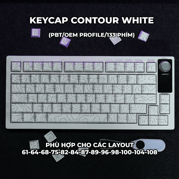 Keycap Cho Bàn Phím Cơ  CONTOUR WHITE  PBT OEM Profile 133 Phím|EZPC