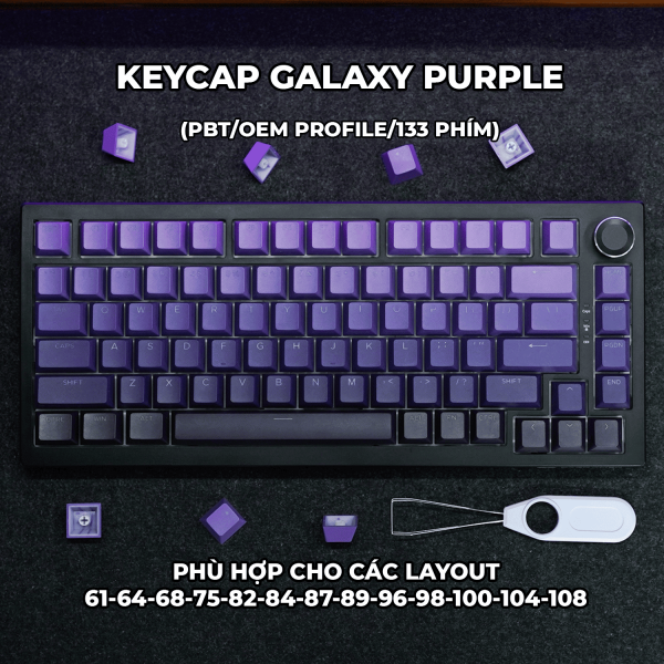 Keycap Cho Bàn Phím Cơ Galaxy Purple PBT OEM Profile 133 Phím | EZPC