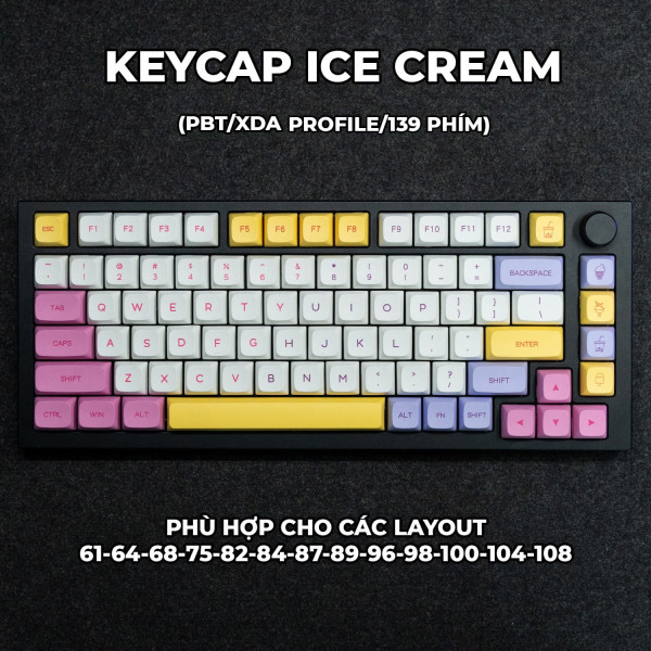 Keycap Cho Bàn Phím Cơ ICE CREAM  PBT XDA  Profile 129 Phím|EZPC
