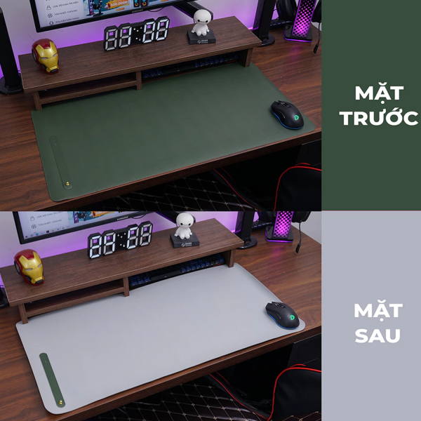 Lót Chuột Da PU Kích Thước 80x40 2 MẶT XANH RÊU VÀ XÁM