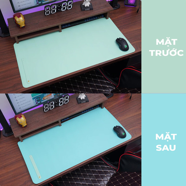 LÓT CHUỘT DA PU 80X40 2 MẶT XANH DƯƠNG VÀ MINT