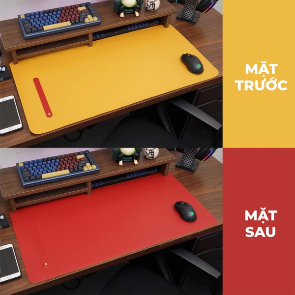 LÓT CHUỘT DA PU 80X40 2 MẶT ĐỎ VÀ VÀNG
