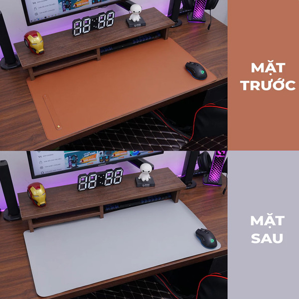 LÓT CHUỘT DA PU 80X40 2 MẶT NÂU VÀ XÁM