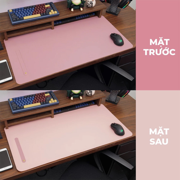 LÓT CHUỘT DA PU 80X40 2 MẶT HÔNG VÀ HỒNG NHẠT