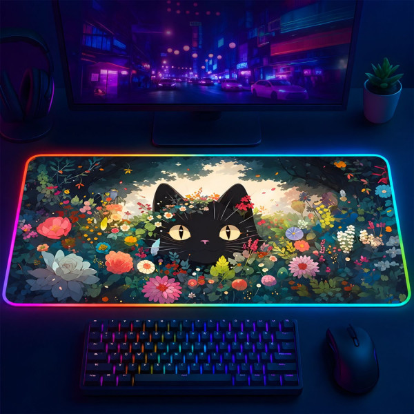 LÓT CHUỘT LED RGB 80×30 FLOWER CAT