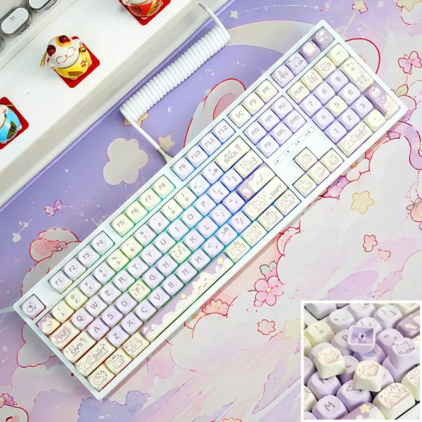 Bàn Phím Cơ LEAVEN K108 Phiên Bản Taro Purple Kitty