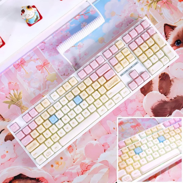 Bàn Phím Cơ LEAVEN K108 Phiên Bản Cat Ragdoll Pink