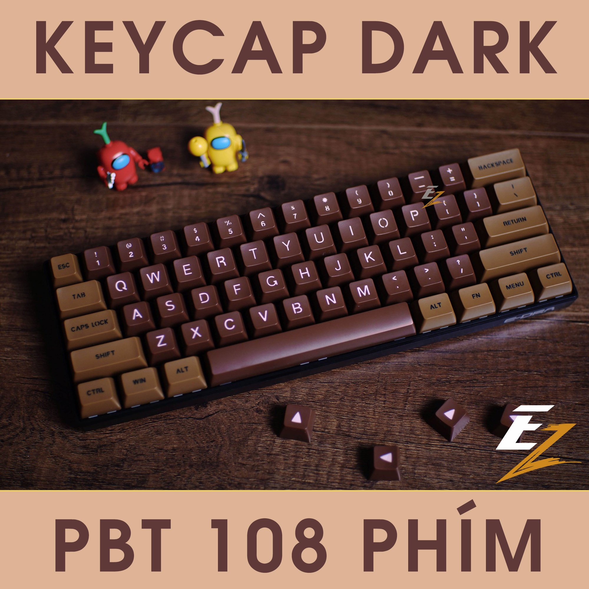 Keycap SA Profile Dark Chocolate ABS Double Shot 108 Phím