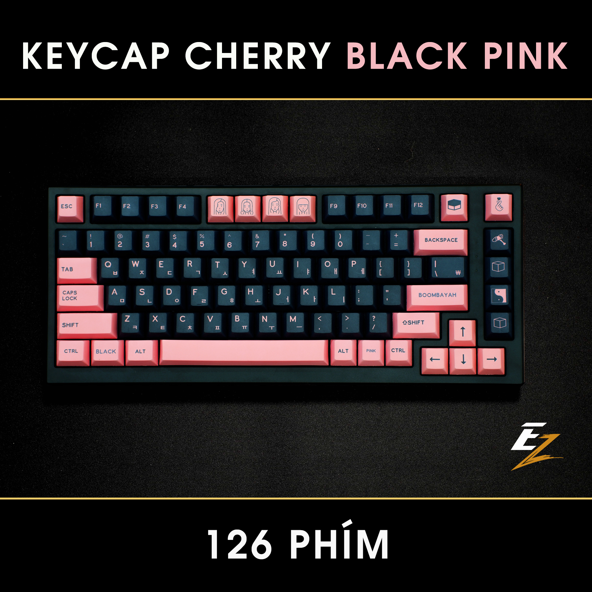 Keycap Cho Bàn Phím Cơ Black Pink Cherry Profile 129 Phím