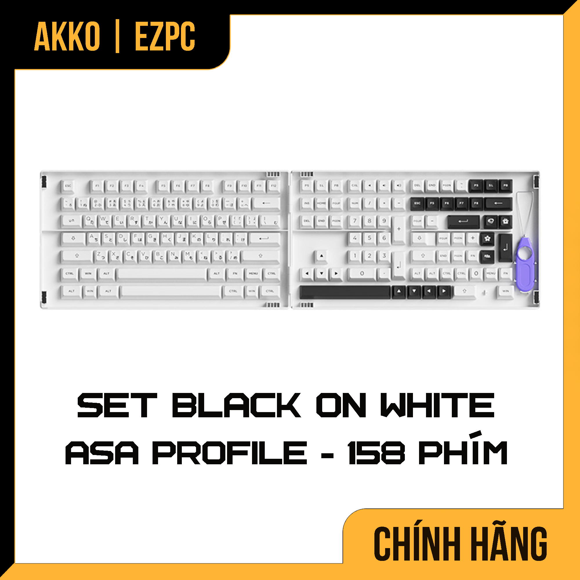 Keycap AKKO Set - Black On White (ASA Profile)
