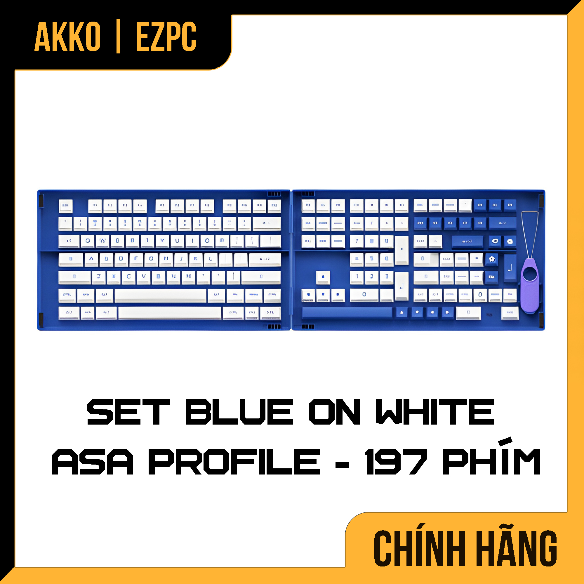 Keycap  AKKO Set – Blue On White PBT Double-Shot ASA Profile197 Nút 