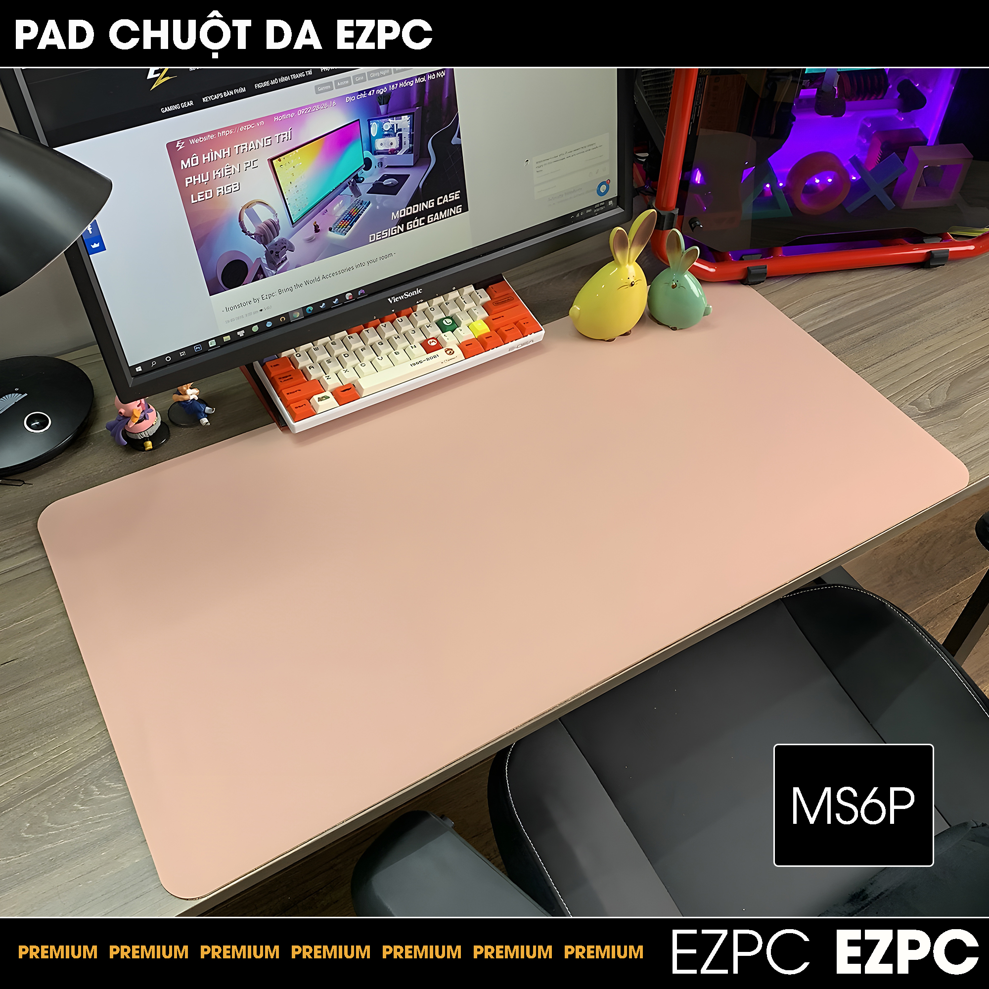 Miếng Lót Chuột, Pad Chuột Da Cỡ Lớn MS06 Pink 80x40 | EZPC