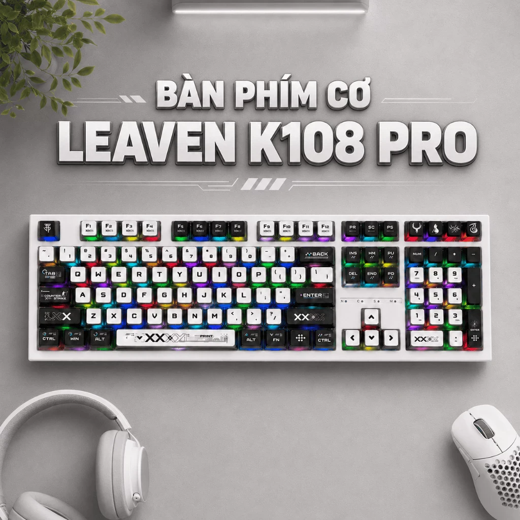 Bàn Phím Cơ Gaming LEAVEN K108 Fullsize 108 Phím LED RGB