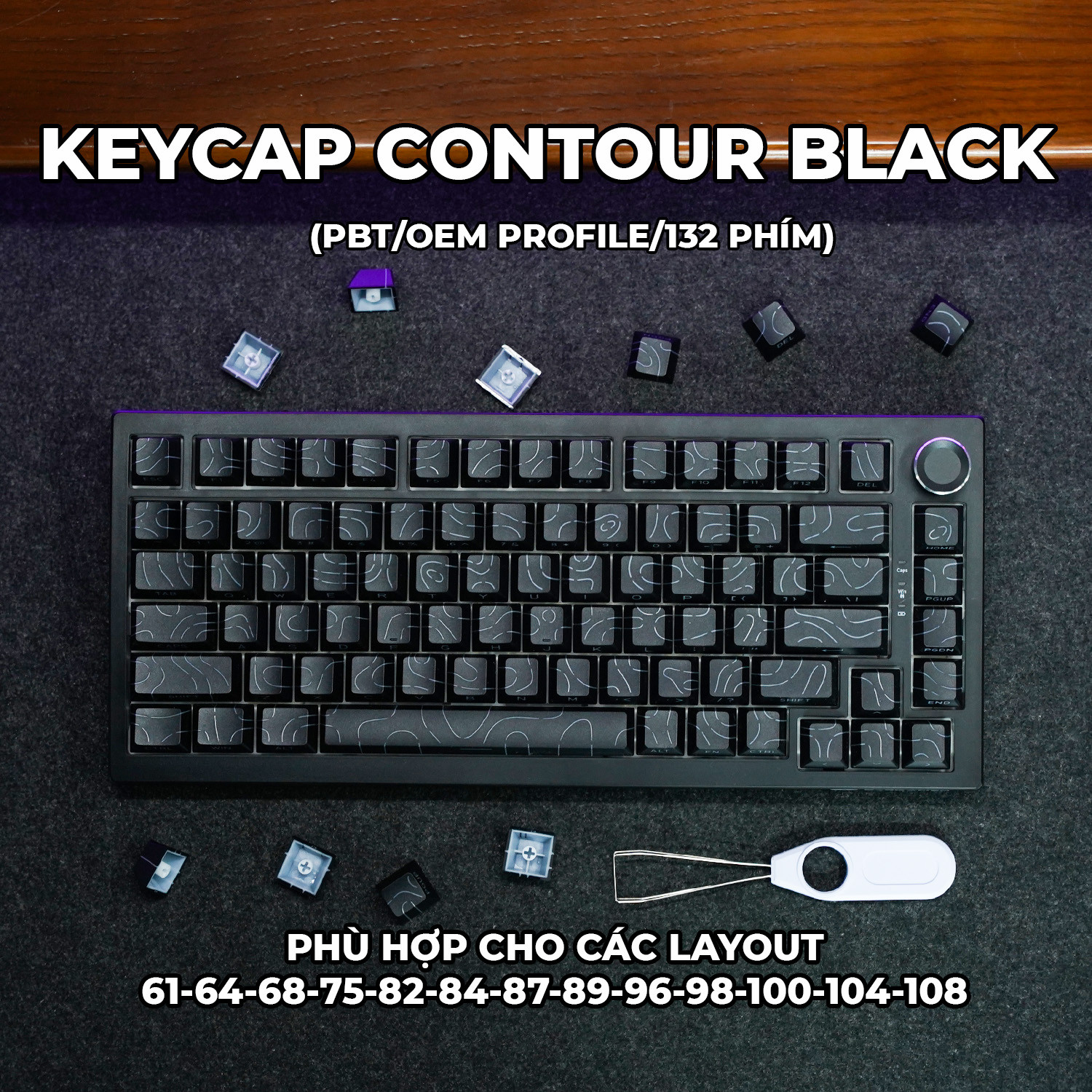 Keycaps Cho Bàn Phím Cơ Contour Black  PBT OEM Profile 132 Phím|EZPC