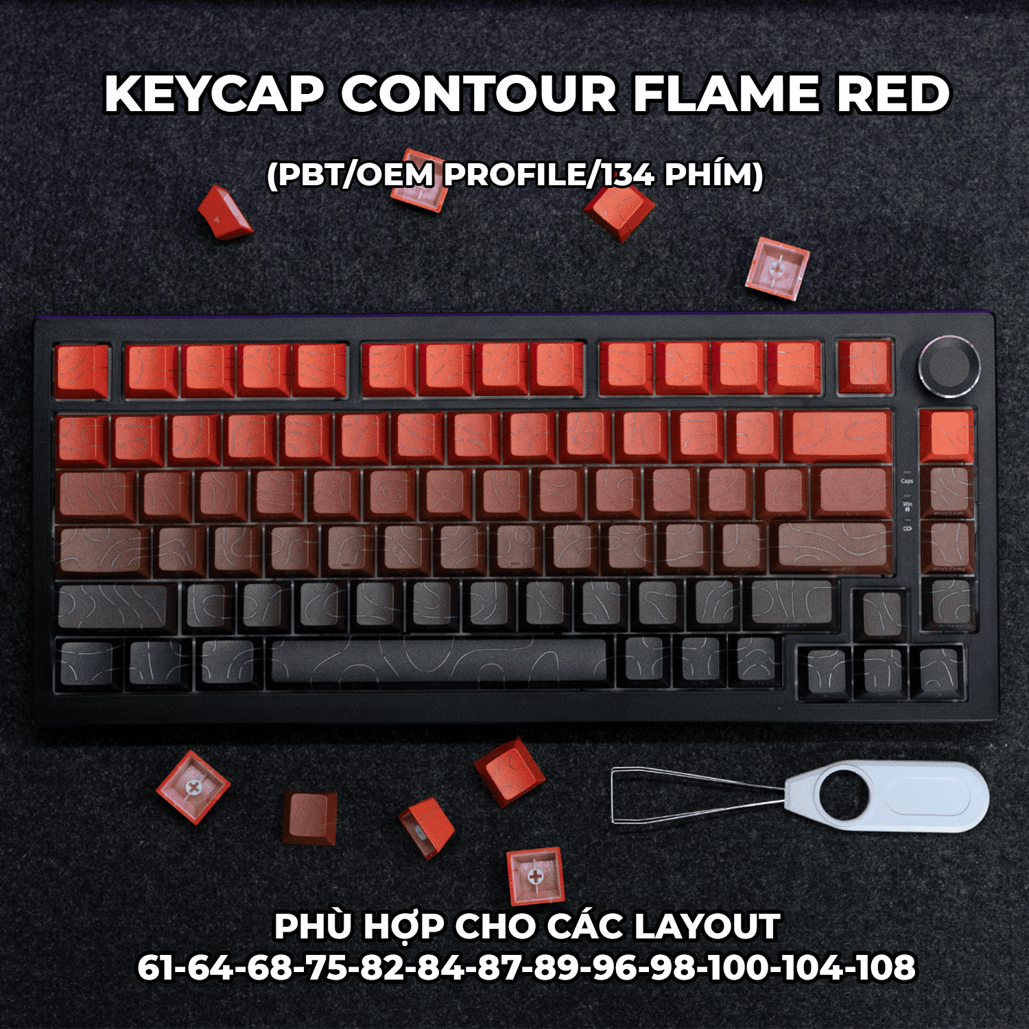 Keycap Cho Bàn Phím Cơ CONTOUR ROUGE FLAME RED PBT OEM Profile 134 Phím|EZPC