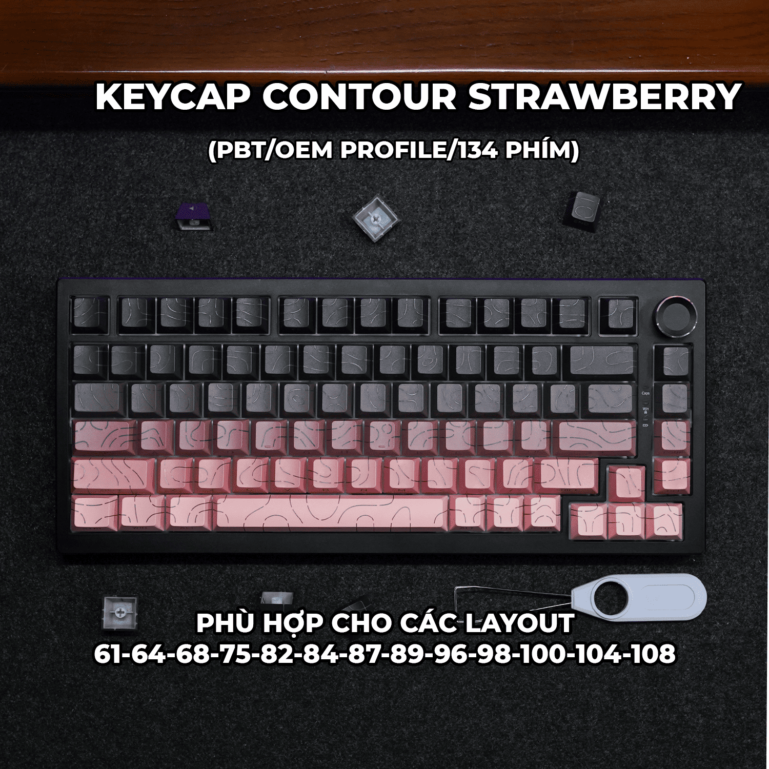Keycap Cho Bàn Phím Cơ  CONTOUR GRADIENT TRAWBERRY  PBT OEM Profile 134 Phím|EZPC