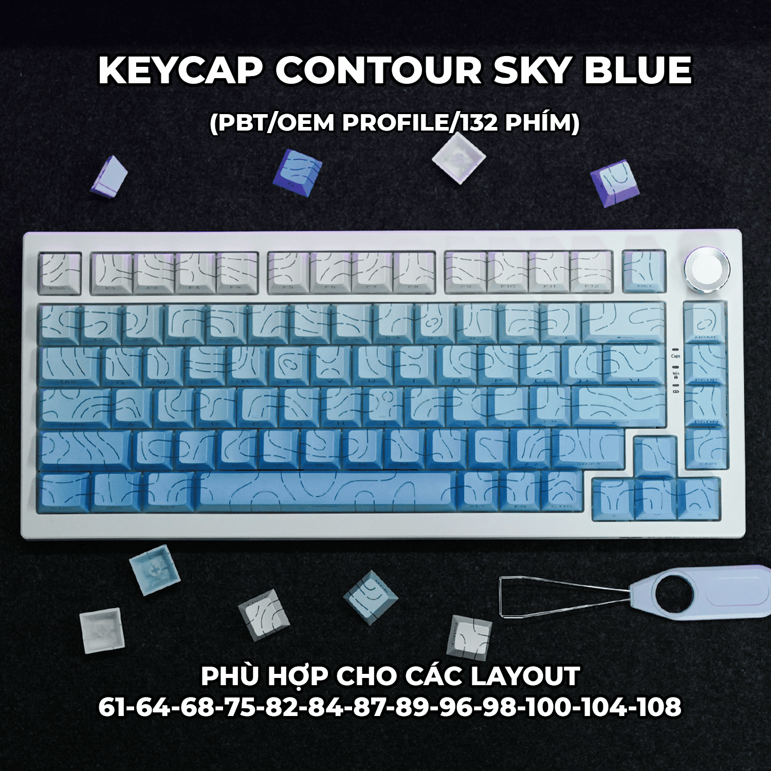 Keycap Cho Bàn Phím Cơ  CONTOUR SKY BLUE  PBT OEM Profile 132 Phím|EZPC