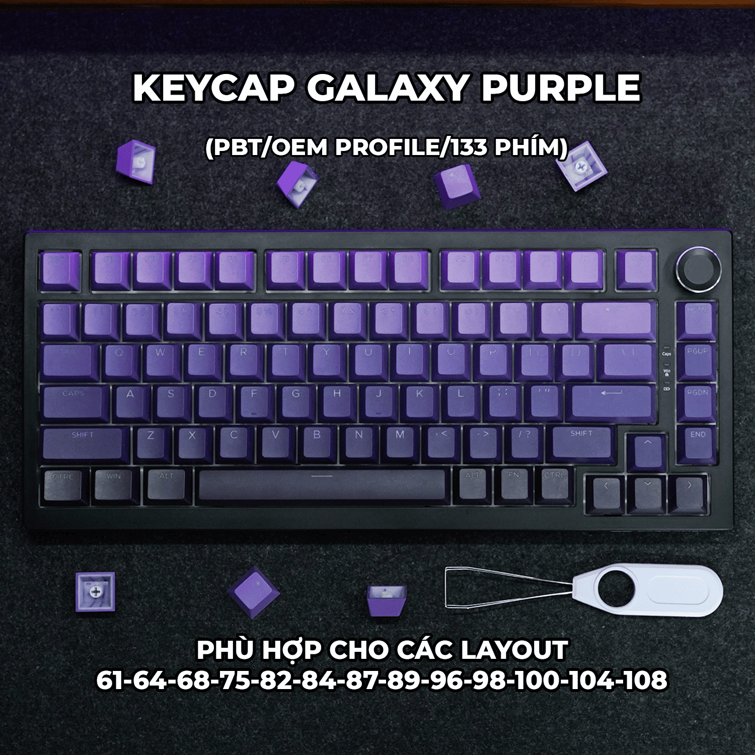 Keycap Cho Bàn Phím Cơ Galaxy Purple PBT OEM Profile 133 Phím | EZPC