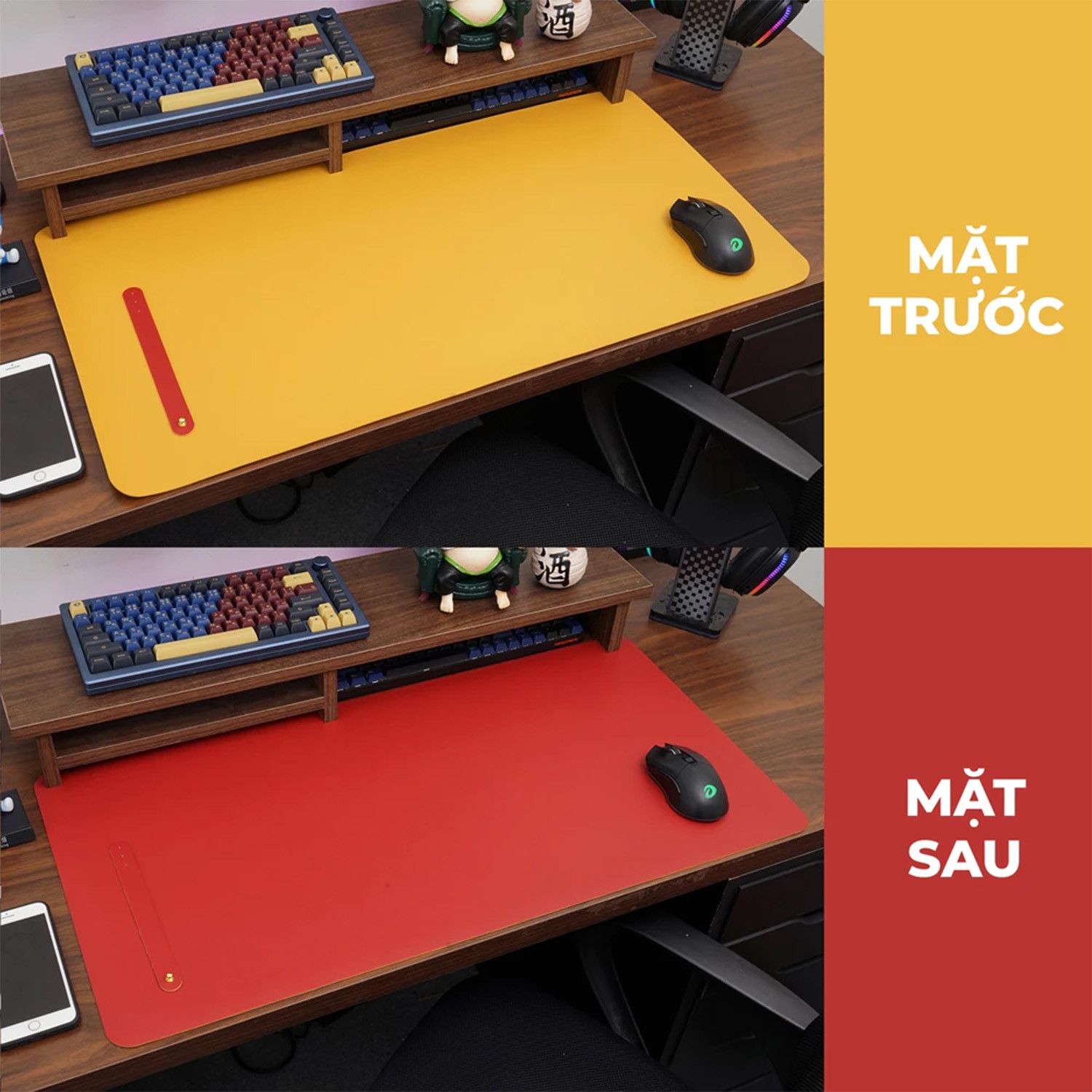 LÓT CHUỘT DA PU 80X40 2 MẶT ĐỎ VÀ VÀNG