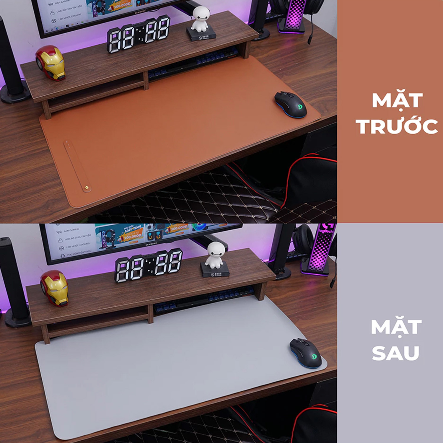 LÓT CHUỘT DA PU 80X40 2 MẶT NÂU VÀ XÁM