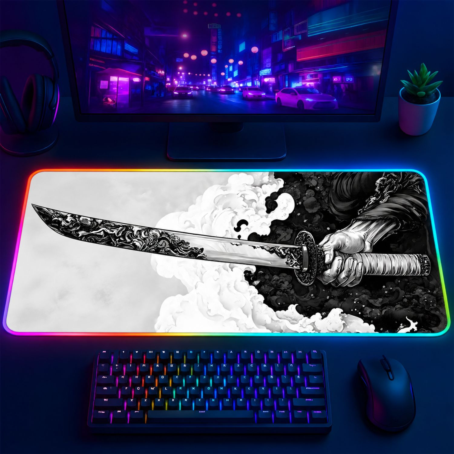 LÓT CHUỘT LED RGB 80×30 KATANA SWORD