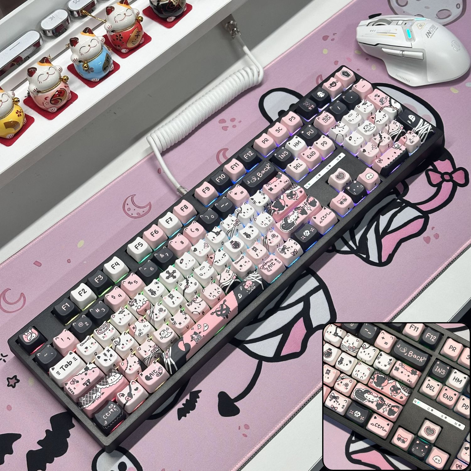 Bàn Phím Cơ LEAVEN K108 Phiên Bản Black Pink Cat