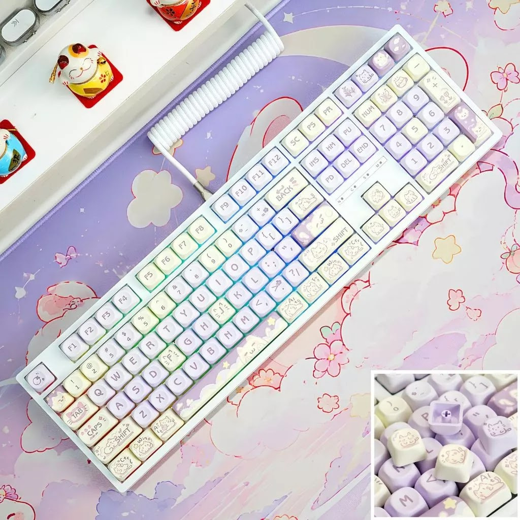Bàn Phím Cơ LEAVEN K108 Phiên Bản Taro Purple Kitty