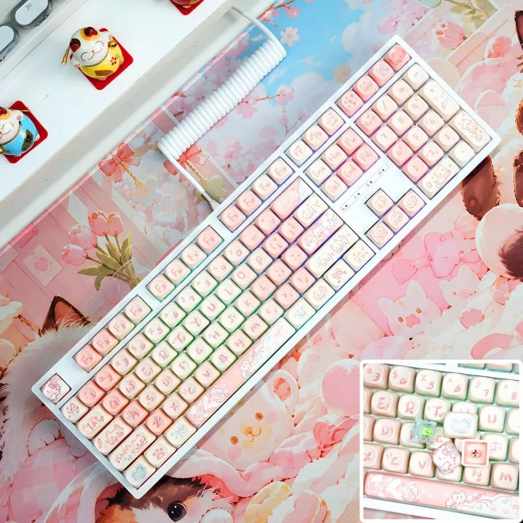 Bàn Phím Cơ LEAVEN K108 Phiên Bản Strawberry Kitty