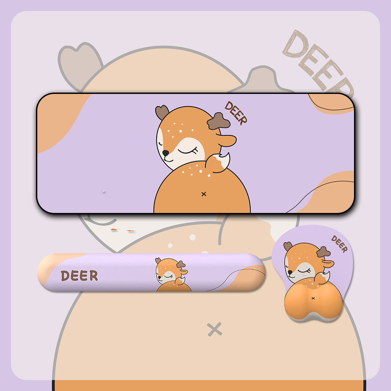 Combo Lót Chuột Kê Tay Bàn Phím Cực Dễ Thương Purple Deer